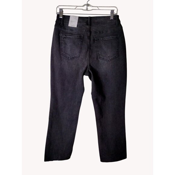 Time And Tru Jeans 4 High Rise Distressed Cropped Stretch Black Raw Cuff - Picture 2 of 10